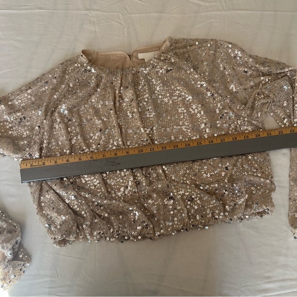 NWT H&M Women’s Sequence White Gold Blouse Elastic Waist Long Sleeve Size L - Picture 6 of 11
